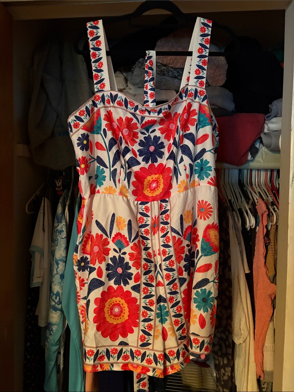 White Floral Romper with Bright Multicolor Flowers